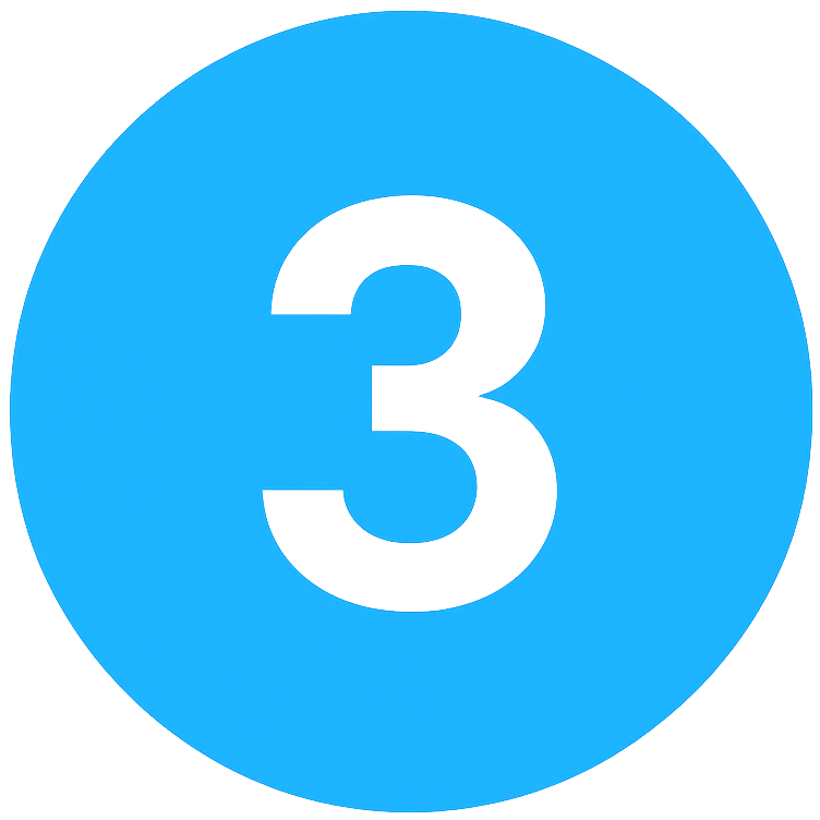 Paso 3: Desarrollo, Optimización y Lanzamiento Ícono con el número 3, representando la fase final de desarrollo, pruebas y publicación del proyecto web.