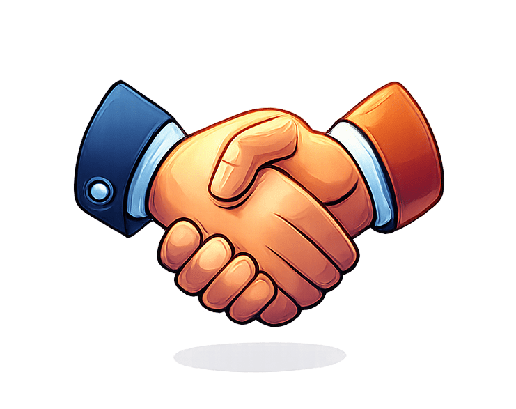 Ilustración de apretón de manos representando transparencia, honestidad y compromiso en servicios web.