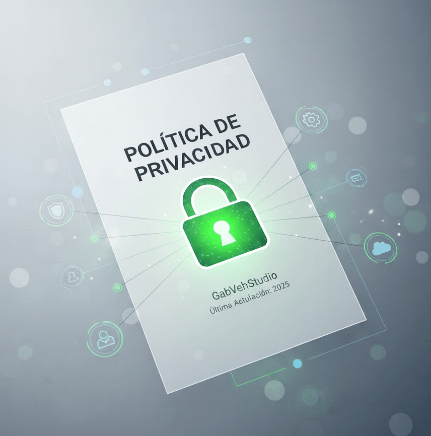 Ilustración de una política de privacidad con un candado verde que simboliza seguridad de datos sobre fondo tecnológico.